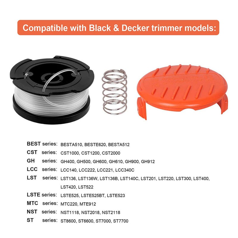 THTEN AF-100 String Trimmer Spool Compatible with Black and Decker GH600 GH900 LST201 LSTE525 BESTA510 30ft 0.065" Refills Line AFS Weed Eater Edger with RC-100-P Spool Cap Covers 6 Pack - Image 3